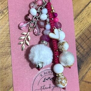 Pink Heart & Pom-Pom Beaded Bracelet, handmade/EAlovey